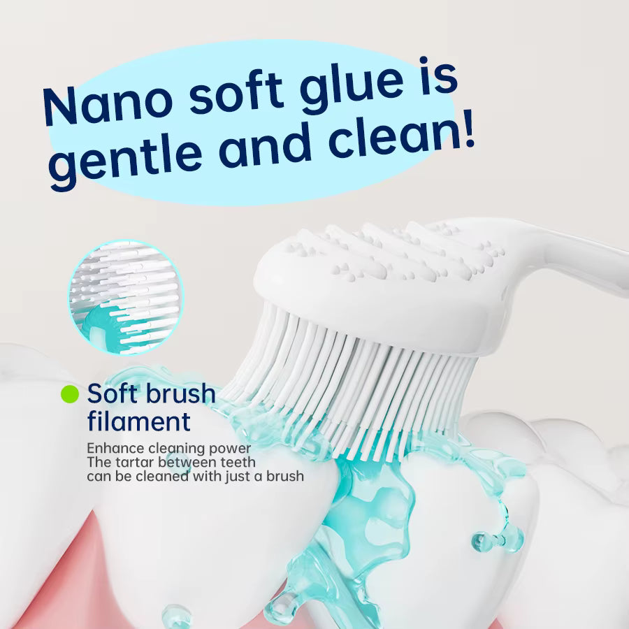 Portable and individually packaged 3-in-1 nano brush head toothbrush floss disposable toothbrush